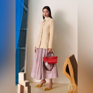 NWT $698 Tory Burch Ditsy Floral Ruched-waist Long Skirt In Iced Lilac